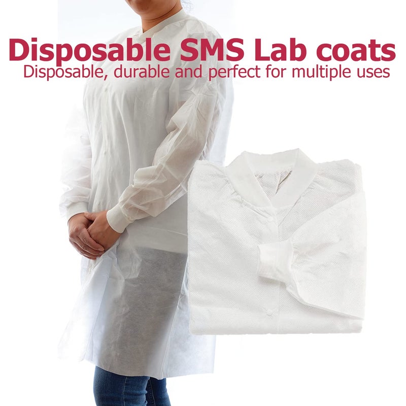 Dealmed SMS 2X-Large White Lab Coat â€“ Disposable Medical Lab Coats, No Pockets, Breathable and Durable (Pack of 10) - Image 2